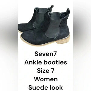 Seven 7 ankle booties, women size 7. Suede feel ,black ,tan sole,great condition